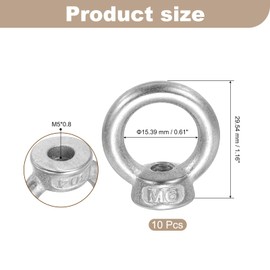 sourcing map M6 Lifting Eye Nut, 304 Stainless Steel Ring Shape Female Thread Nuts Fastener for Engineering Port Marine Fixing Silver, Pack of 10
