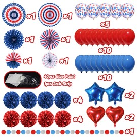 Premium Rot Blau Partydeko - Pompom Ballon Party Supplies für USA Party Supplies 4th of July Patriotische Dekorationen Geburtstag Unabhängigkeitstag Hochzeit Party Dekorationen