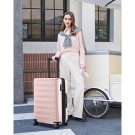 NINETYGO Luggage Sets 3 Piece, Carry On Luggage Airline Approved, Medium Large Checked Luggage with Spinner Wheels, Expandable, Hard Shell PC Suitcase Sets, TSA Lock, 20in/24in/28in (Pink, Rhine Max)