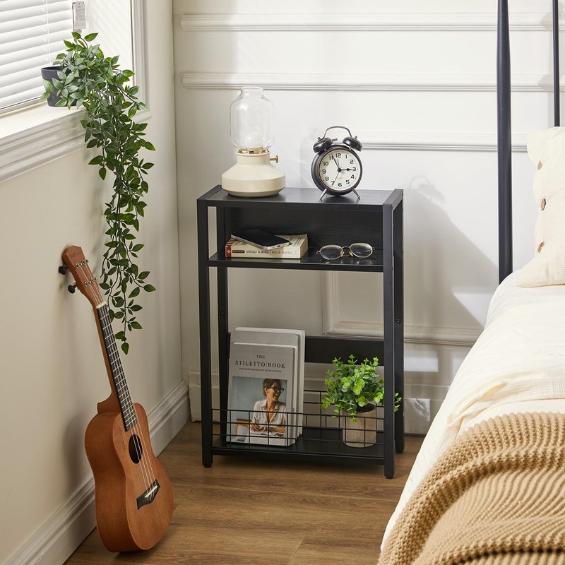 IBUYKE Narrow Side Table with Storage Shelf, 3 Tier End