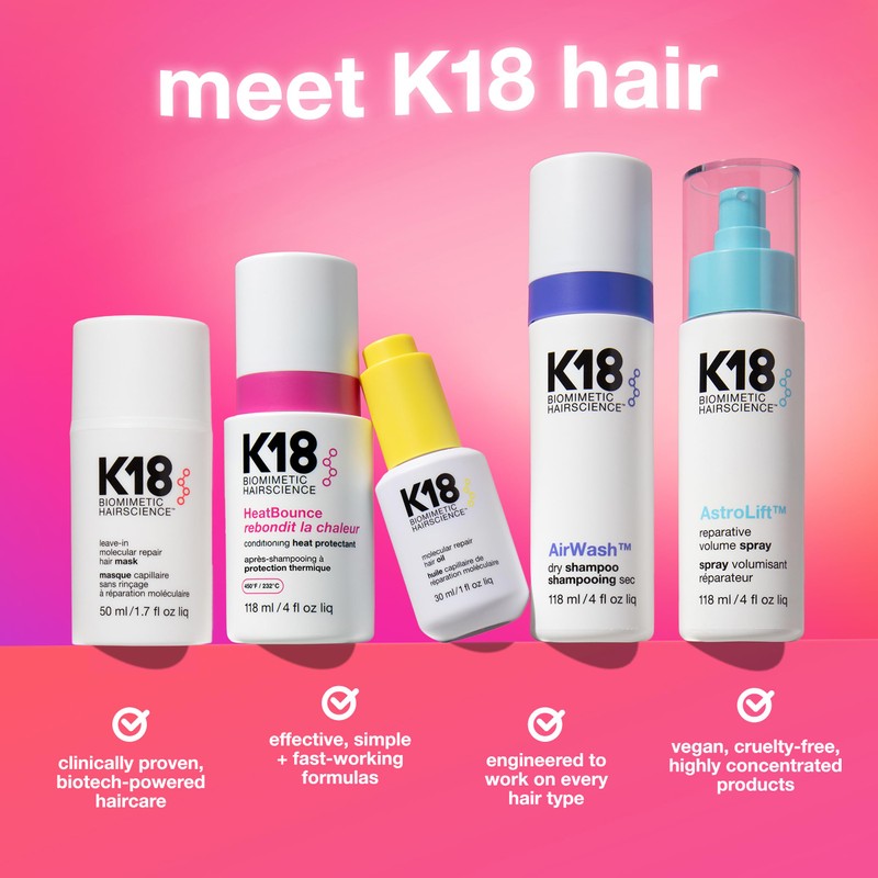 K18 HeatBounce Conditioning Heat Protectant, Leave-In Conditioner, Detangles, Softens &