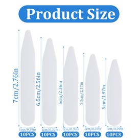 OIGWBPH Set of 50 Men's Shirt Collar Stays, Collar Reinforcer, Perfect Fit of the Shirt Collar (5 Sizes)