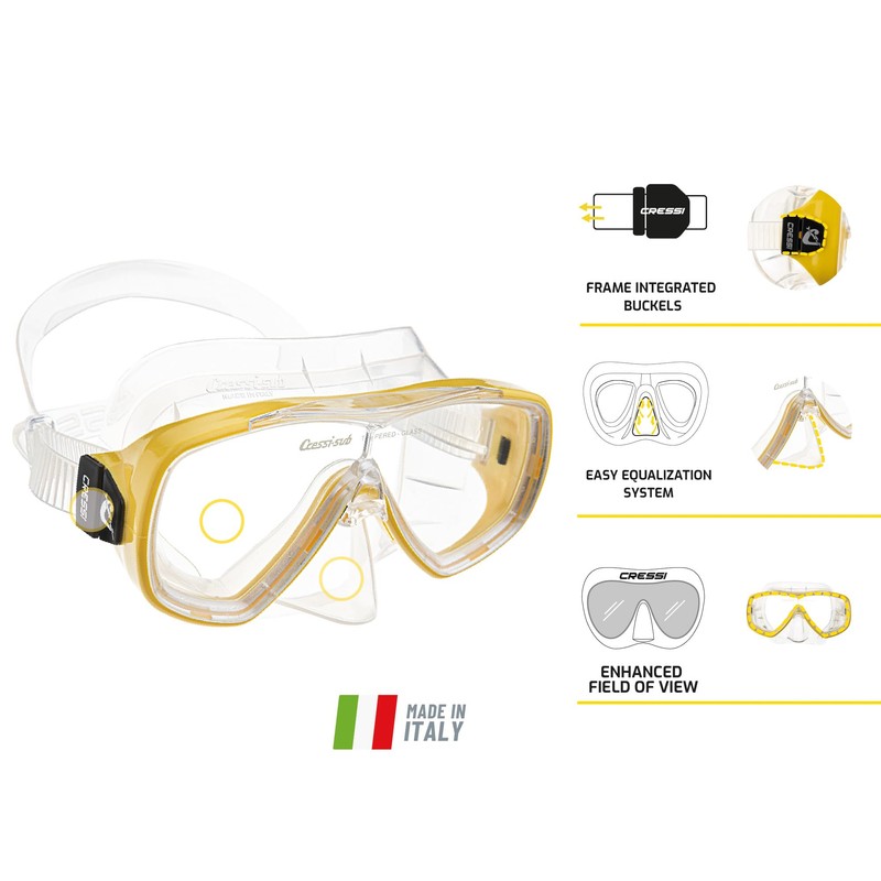 Cressi Onda Snorkel Mask, Transparent/Yellow, One Size, Adult, Unisex