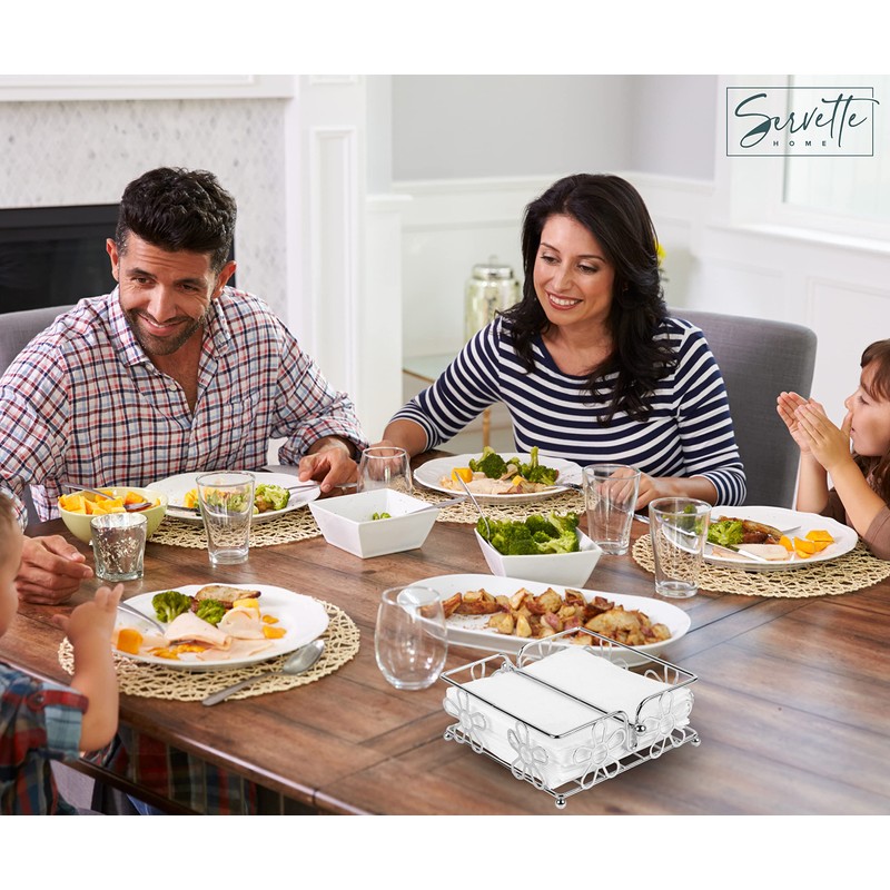 Servette Home Chrome Napkin Holder with Flower Design, Silver