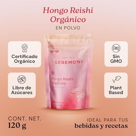 SEREMONY | Hongo Reishi Orgánico en Polvo 120 g - 100% Natural - Hongos Adaptógenos - Sin Azúcar y Sin Ingredientes Artificiales - Suplementos Aliment