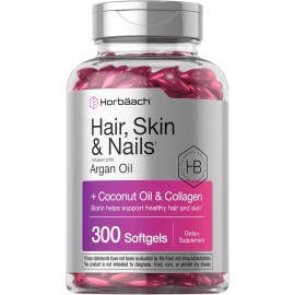 Hair Skin and Nails Vitamins | 300 Softgels | Biotin and Collagen | by Horbaach