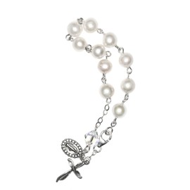 White Pearlized Austrian Crystal Womens Catholic Rosary Bracelet - Confirmation, RCIA, Christmas, Easter, Wedding, Mother's Day, Birthday, Gift