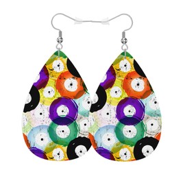 Vosach Earrings For Women Music, Retro Watercolor Colorful Music Record Graffiti Fashion Leather Teardrop Earrings Lightweight Earrings For Women Friends Bridal