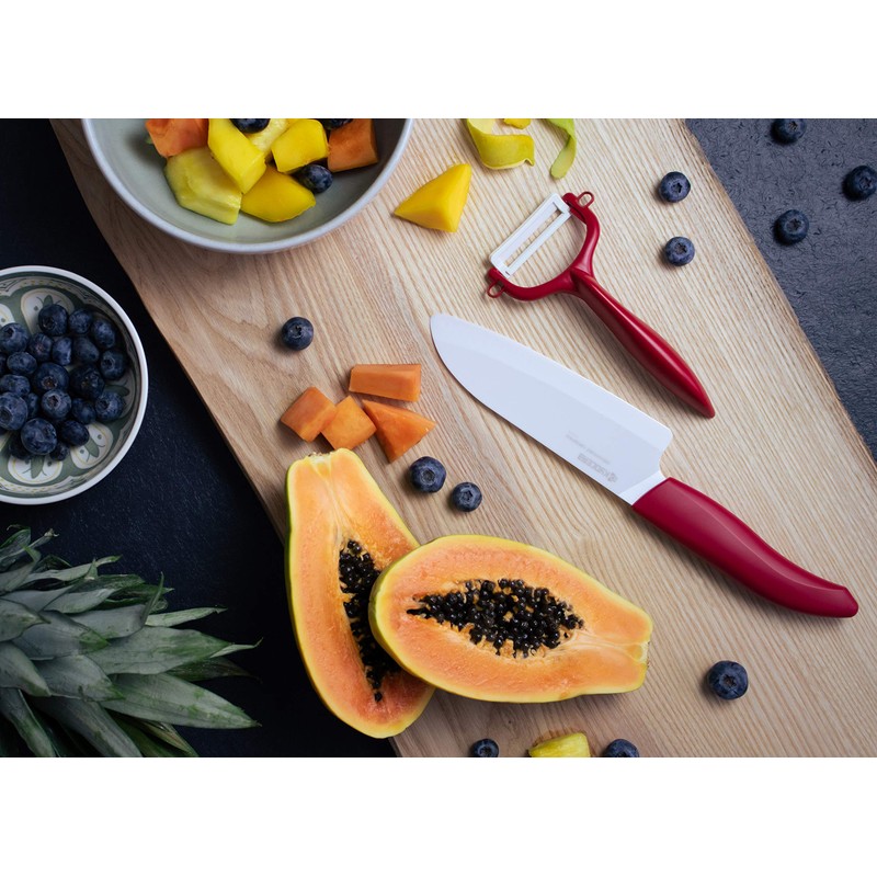 Kyocera Advanced Ceramic Revolution Series 4.5-inch Utility Knife, Red Handle,