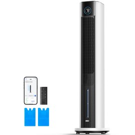 Dreo Evaporative Air Swamp Cooler, 43" Cooling Fans that Blow Cold Air 2025 Upgraded, 85° Oscillating Floor Fan for Bedroom, Easy Cleaning, APP Control, Ice Packs, 4 Speeds & 4 Modes, 12H Timer, White