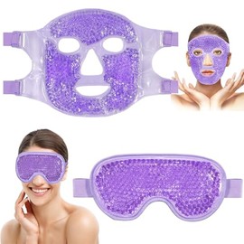 2Pzs Parches para Ojos y Cara Reutilizable, Antifaz de Gel para Ojos Frio y Calor con Respaldo de Felpa Suave, Mascara de Hielo Facial para Hinchazón/Ojeras/Migraña/Alivia Estrés/Cuidado de la Piel (Morado)