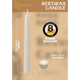 Hyoola 8" Beeswax Taper Candles - 8 Hour Burn Time - White Beeswax Candles - 4 Pack