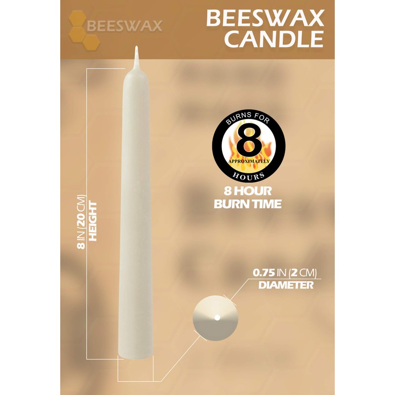 Hyoola 8" Beeswax Taper Candles - 8 Hour Burn Time