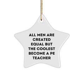 Cool PE Teacher Gifts from Men, Christmas Unique Star Ornament for PE Teacher, Funny Quote, Inspirational, 'All Men are Created Equal But The Coolest Become A Pe Teacher'