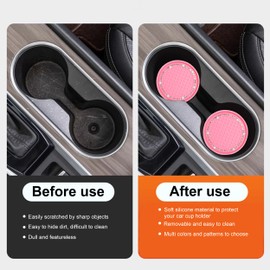 Amooca Car Cup Coaster 4 Pack Universal Non-Slip Cup Holders Insert Coasters Bling Crystal Rhinestone Car Interior Accessories Peach Pink Dots