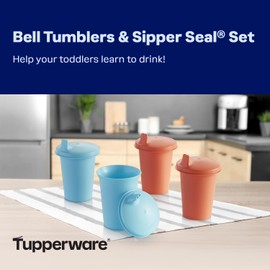 Tupperware Bell Tumblers and Sipper Seal Set, 4 Count, Dishwasher Safe and BPA Free (4 Tumblers, 4 Lids, 7 fl oz each)