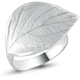 Vinani Sandblasted Shiny Wide Sterling Silver 925 Tree Leaf Ring 2RBT, Sterling Silver, No Gemstone