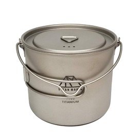 TITAN MANIA Titanium Cooker, Kocher, 1100 ml (37.2 fl oz), Solo Camping, Deep Type, Lid Included, Ultra Lightweight, Durable, Direct Flame, Bail Handle Included, Hanging Type, Folding Handle Included, Cookware, Camping Equipment, Barbecue, Outdoor, Pot, 