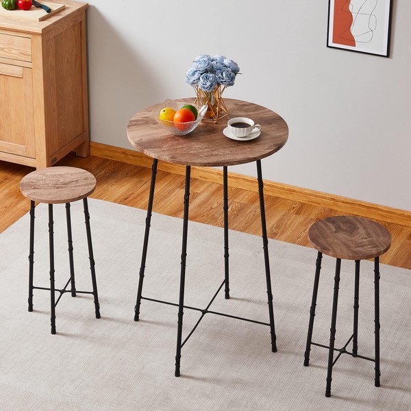 VECELO Bar Table and Chairs Set, Round Bistro Dinette with