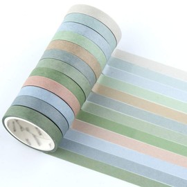 Yubbaex Morandi Salt Color Masking Tape, 12 Rolls, Thin for Gift Wrapping, DIY Crafts, Notebook Decoration (Salt Color, 0.3 inch (8 mm) Width x 12 Rolls)