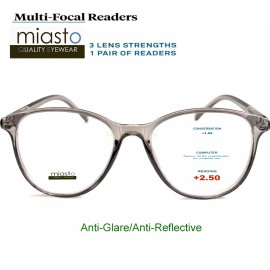 MIASTO MULTI-FOCAL COMPUTER READER READING GLASSES+3.00 NO LINE ANTI-GLARE~GRA