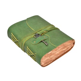 LEATHER VILLAGE Vintage Leather Journal – 200 Handmade Vintage Deckle Edge Paper – Leather bound Journal For Women Men – Vintage Key Closure - Book of Shadows - Green - 10X7 inches