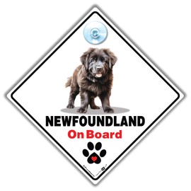 Newfoundland On Board Sign, Newfoundland Dog Car Sign, Newfoundland Dog Breed Vehicle Sign, Dog On Board Suction Cup Sign 14cm x 14cm