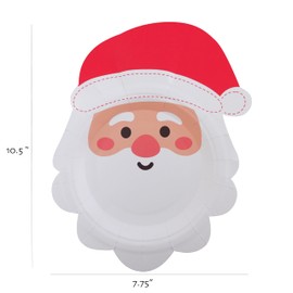 Partay Shenanigans Paper Plates - 24-Count 7.75" x 10.5" Disposable Christmas Party Supply Dessert Plates in Santa Claus Shaped Die-Cut Design