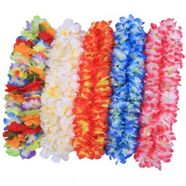 Layseri Pack of 5 Ruffled Hawaiian Simulated Silk Flower Hula Luau Party Leis Necklace Accessories for Holiday Wedding Birthday Decorations Island Beach Party Christmas (5pcs assorted color necklace)