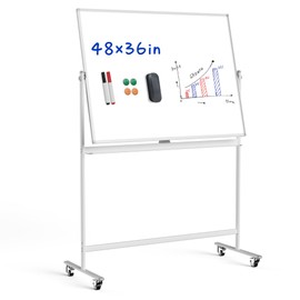 Rolling Whiteboard/w Height Adjustable, Mifuro 48 x 36 Large Portable Dry Erase Board with Stand and Wheels for Office,Classroom &School, White