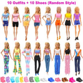 BARWA 30 PCS Doll Clothes and Accessories Casual Sport Sweet Outfits Pajamas Top and Pants Shorts High Heel Flat Shoes for 11.5 Inch Girl Doll