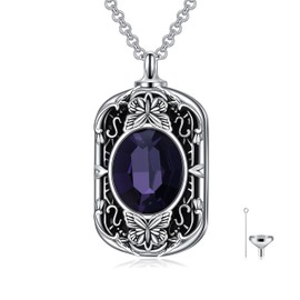 MISTBEE Butterfly Urn Necklace for Ashes Sterling Silver Amethyst Butterfly Pendant Butterfly Cremation Memory Jewelry for Women Men