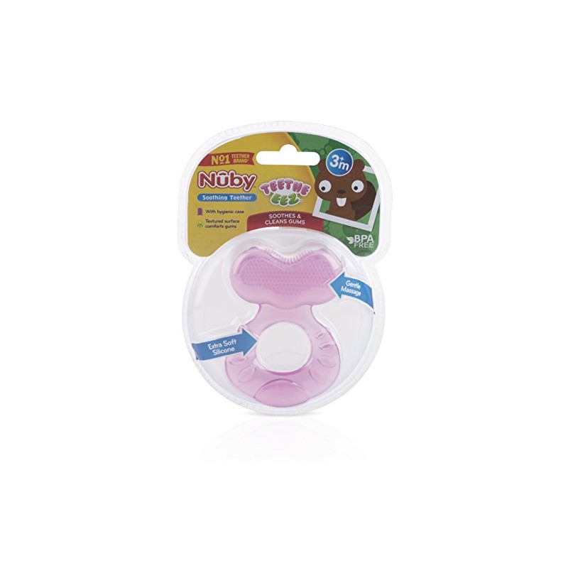 Nuby Silicone Teethe-EZ Teether with Bristles Pink