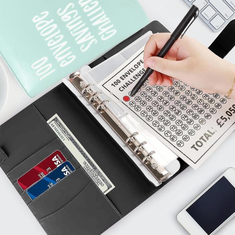 100 Envelope Challenge Binder, Black Saving Challenge Binder, Cash Binder,