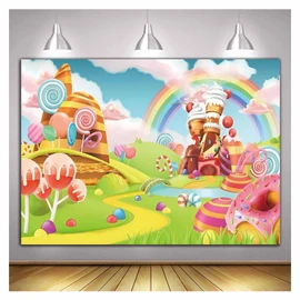 Qian Lollipop Backdrops Cartoon Candy Photo Rainbow Studio Props Booth Baby Birthday Party Photography Background Vinyl 5x3FT ly020