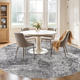 DMOYEST DMOYEST 6ft Round Area Rug Living Room Rugs - 6x6 Washable Large Soft Indoor Neutral Modern Abstract Low Pile Rug Carpet for Bedroom Dining Room Farmhouse Home Office - Grey