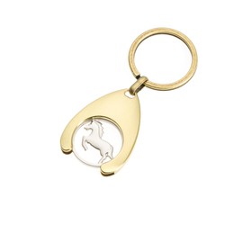 Key Ring with Shopping Trolley Token, Shopping Trolley Token, Shopping Token, Car Bag, Purse, Backpack, Pendant, Decorative Horse, Pony, Rider, Riding Gift (Gold, Pony Jumping), gold