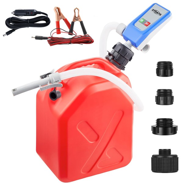 STDATG Auto-Stop Fuel Transfer Pump | 3.2-GPM Faster Flow | 51" Extra Long Hose | 4 Power Modes | with 4 Size Adapters for All Cans Tank | Portable Liquid Pump for Gasoline, Diesel, Kerosene