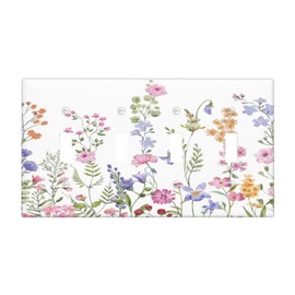 Colorful Vintage Floral Wild Flower 4 Gang Quad Toggle Device Light Switch Cover Wall Plate Decorative Electrical Faceplate Large Size Outlet Covers