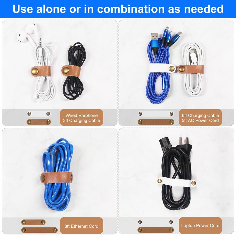 Coideal Leather Cable Ties Organizer, 20 Pcs Earphone Cable Straps