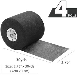 OK TAPE Pre Wrap Tape (4-Rolls) - Athletic Foam Underwrap for Sports, Protect for Ankles Wrists Hands and Knees, 7cm x 27m,Black