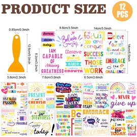AHANDMAKER 12 Sheets Rub On Transfer Stickers with Scraper, School Theme Stickers with Motivational Quotes, Positive Affirmations for Study Room, Bookstore, School, Window Decoration, 5.5x5.5