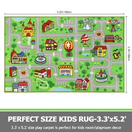 Capslpad Kid Rug for Playroom Pink Play Rug Traffic Road Car Play Mat 5.2x3.3 ft Educational Learning Area Rug Washable Kids Carpet for Children Girls Bedroom,Playroom,Nursery Room Decor