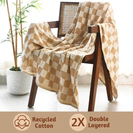 Folkulture Throw Blanket for Couch 50" x 60", 100% Recycled Cotton Couch Blanket and Throws For Chair, Soft Throw Blanket For Bed or Bed Throws For Sofa, Lightweight Throws For Summer (Biscuit Checks)