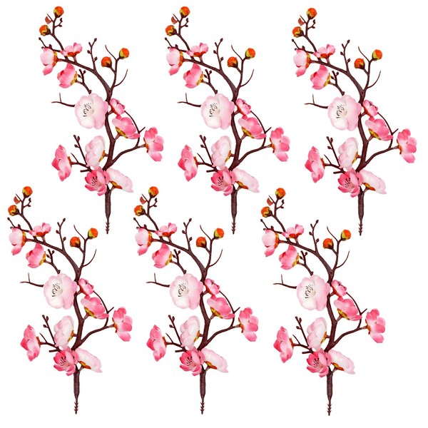 MINYULUA 6 Pieces Artificial Pink Plum Blossom Faux Flowers Silk Simulation Flowers Bouquet for Home Kitchen Office DIY Hotel Vase Centerpieces Decoration