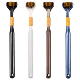 Lnncdsc 4-Piece Set of 3-Sided Medium toothbrushes for Adults, Soft Bristle Toothbrush for Comprehensive Care of Teeth and Gums, Suitable for Adult and Youth (Black, White, Brown, Blue, Adults)