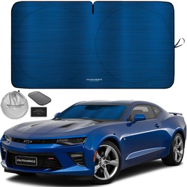 Autoamerics 1-Piece Windshield Sun Shade - Metallic Blue Foldable Car Front Window Sunshade for Most Cars SUV Truck Heat Blocker Visor Protector Blocks Max UV Rays and Keeps Your Vehicle Cool - Small