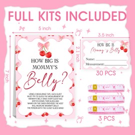 Cherry Baby Shower Decorations, How Big is Mommys Belly Game, Decoration For Girl's Baby Shower with 30PCS Cards Kids' Birthday Party Decoration