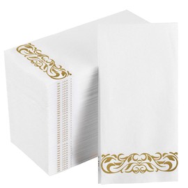 Capsella Premium Quality Fancy Elegant Disposable Guest Napkins, Soft and Absorbent Linen-Feel Napkins, Durable Decorative Bathroom Napkins, Good for Parties, Dinner or Events (Gold Art-Pack of 200)