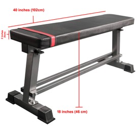 Fitness Maniac Flat Weight Bench with Built-in Dumbbell Rack Workout Bench Strength Training Bench Press for Home Gym Black